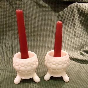 Vintage White Milk Glass Candle Holders